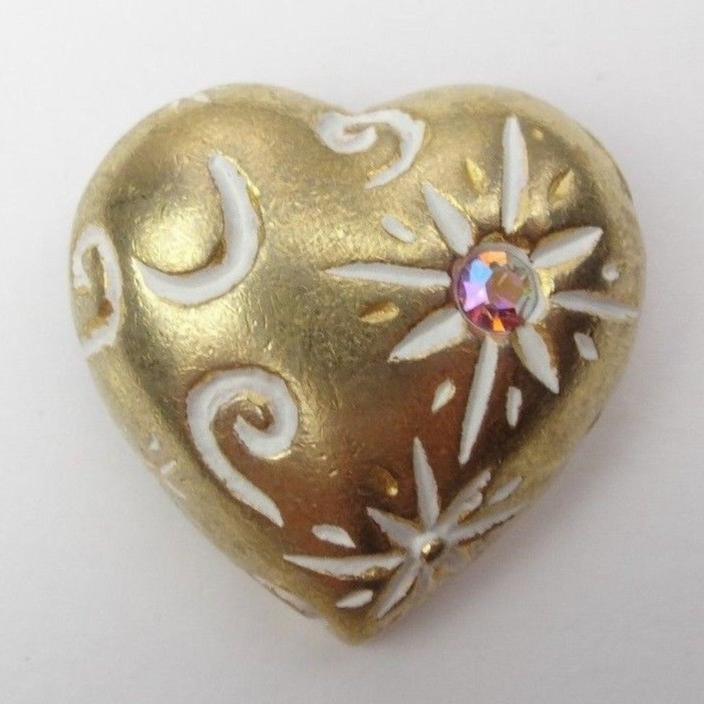 VINTAGE Brooch Pin Heart Shaped Swirl Gold Metal